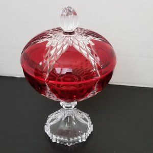 Gorham Red & Clear Cut Crystal Compote with lid